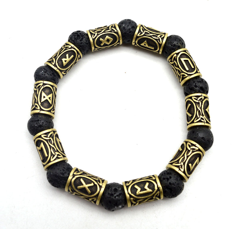 Asgard Crafted Silver Rune And Black Lava Stone Bracelet | Gentleman Grace