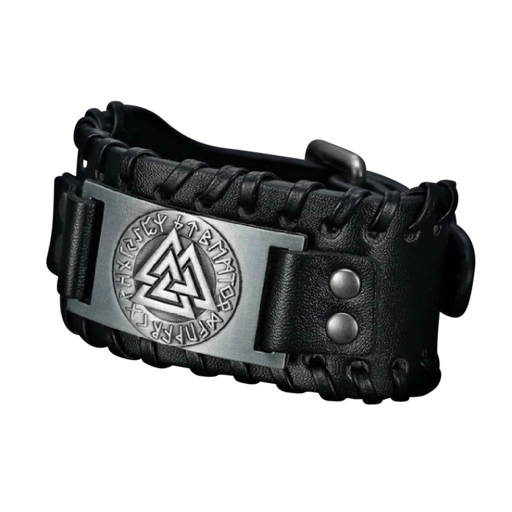 Nordic Viking Totem Triangle Energy Men's Leather Bracelet