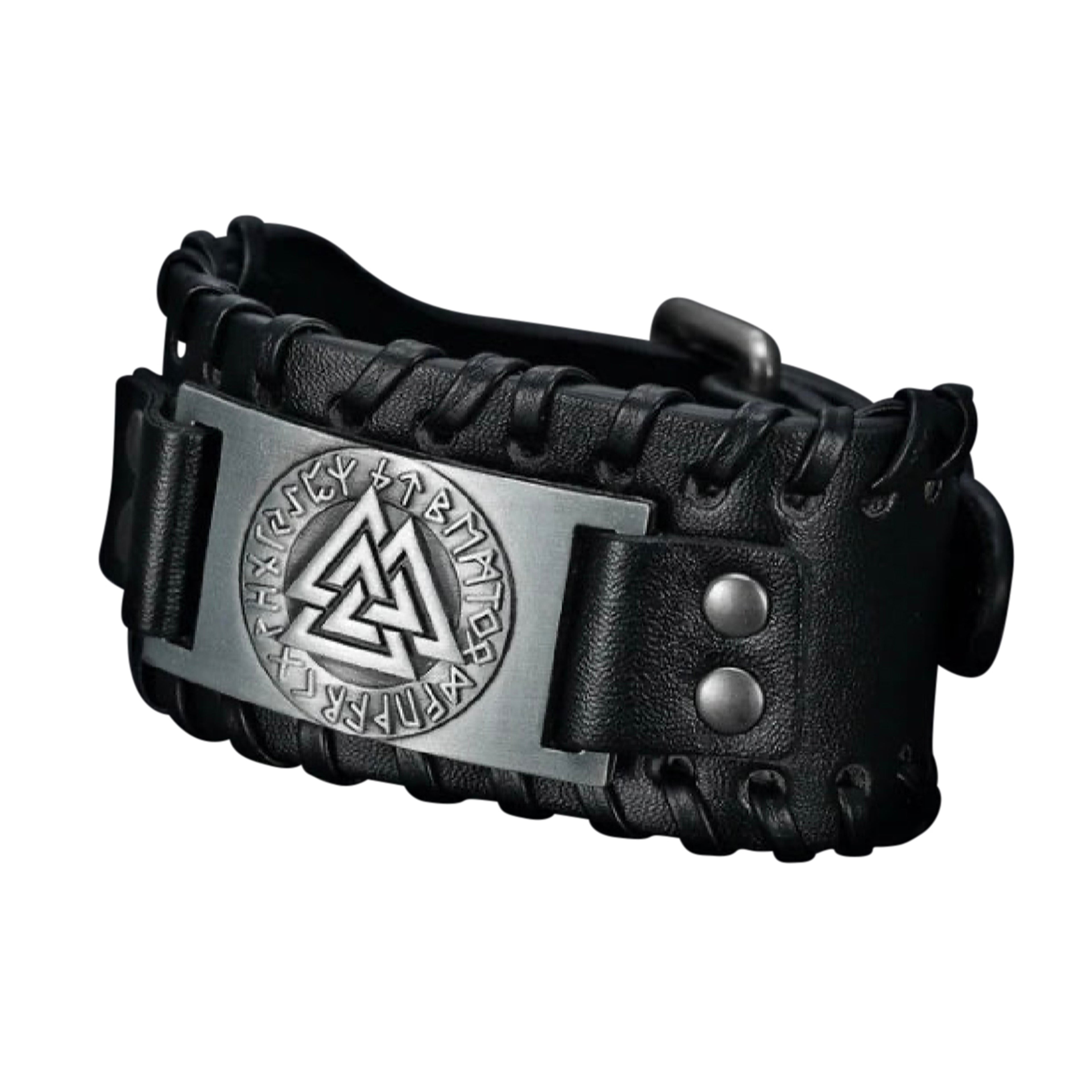 Nordic Viking Totem Triangle Energy Men's Leather Bracelet